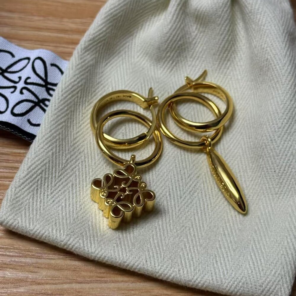 Loewe Gold Anagram Drop Hoop Earrings